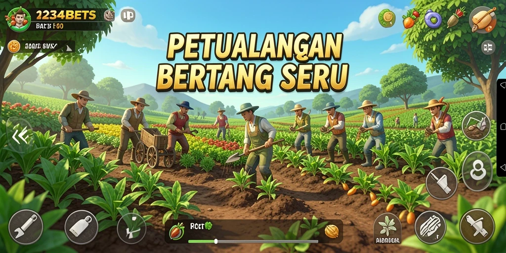 Tampilan menarik dari gameplay <strong>1234BETS</strong> dengan aktivitas pertanian yang menyenangkan.
