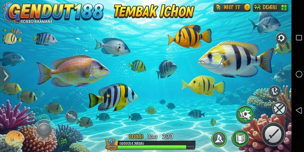Tampilan gameplay GENDUT188 dengan ikan berwarna-warni yang menarik.