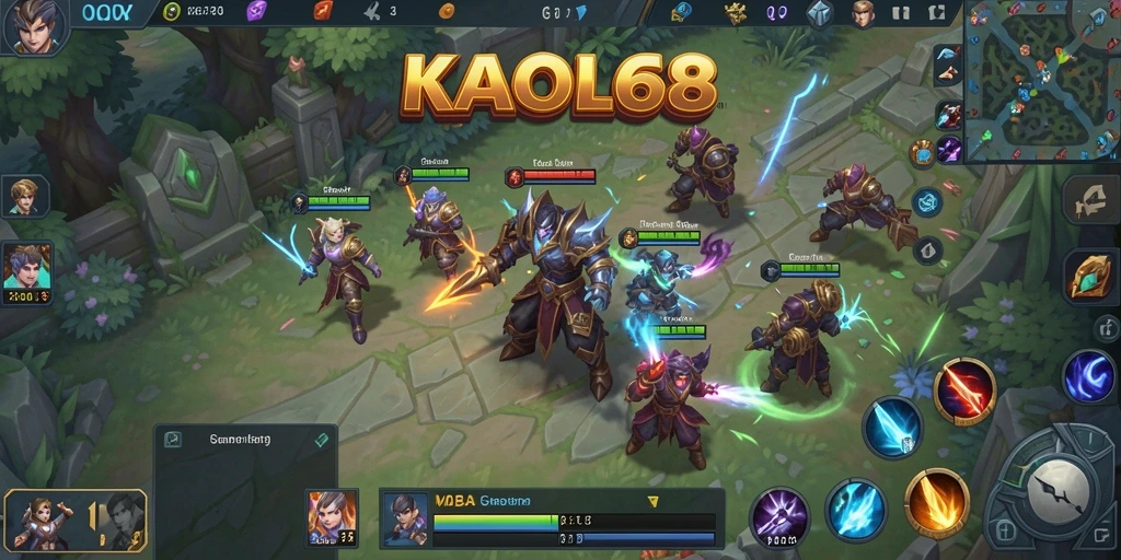 Tangkapan layar gameplay KAOL68 menampilkan pertempuran seru dan karakter unik.