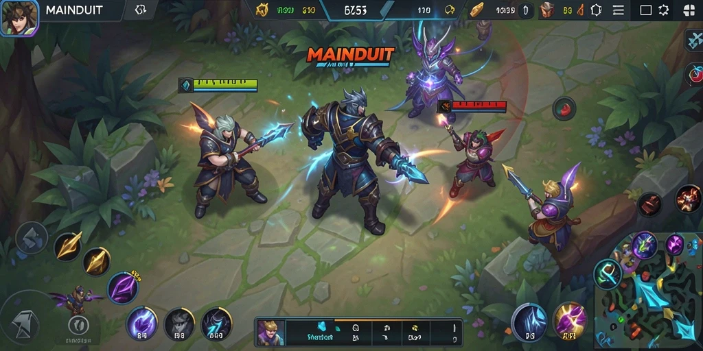 Tampilan gameplay MAINDUIT yang epik dalam pertempuran MOBA.