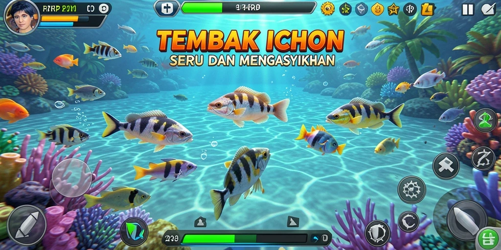 Tangkapan layar gameplay RPRPRP menunjukkan aksi menembak ikan yang seru.